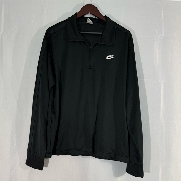 Vintage Y2K Nike Quarter Zip Pullover Sweatshirt XL Black Mesh Logo Top - Picture 1 of 6